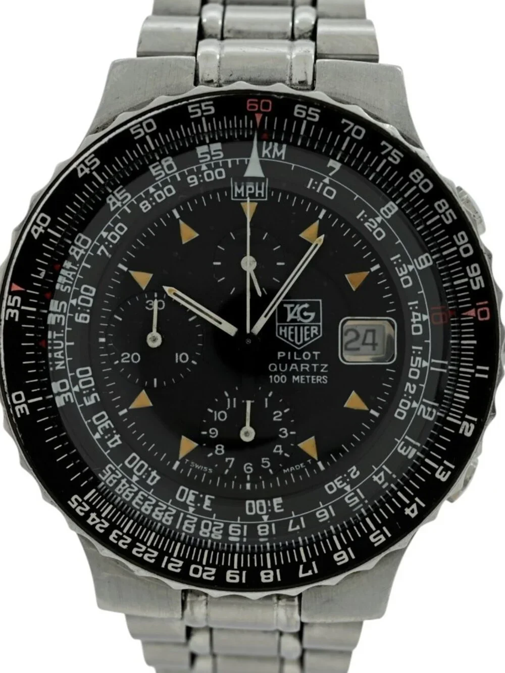 Tag Heuer 43mm Men's Vintage Pilot Black Dial SS Aviation Watch Ref: 230.206!